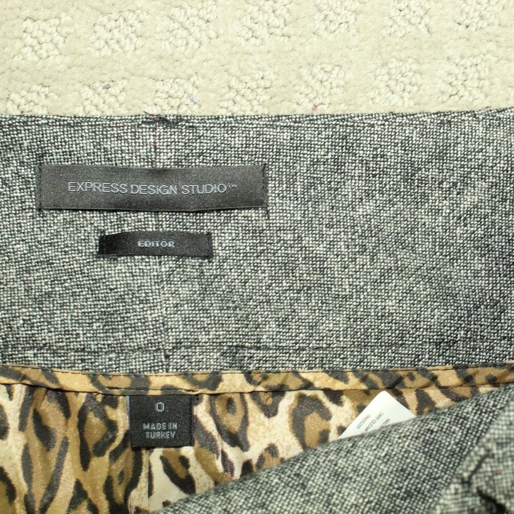Express Editor Size 0 Black White Tweed Wool Blend Fully Lined Cuffed Pants - Picture 3 of 7